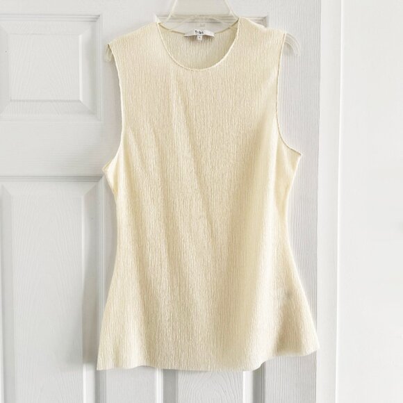 Tibi Sage Crinkle Lyocell Fitted Tank in Ivory, size Large - Picture 7 of 13